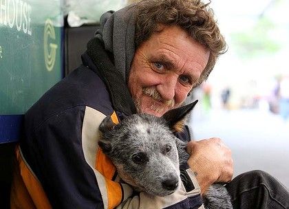 dog homeless man